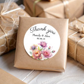 ピンクエレガント赤面フローラありがとう結婚式の引き出物 ラウンドシール