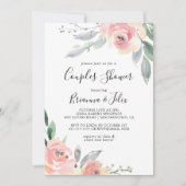 ピンクエレガント赤面フローラカップルのシャワー 招待状 (正面)