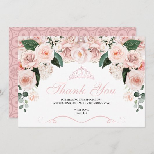 ピンクエレガント赤面フローラキンセアニェラありがとうCa サンキューカード (正面/裏面)