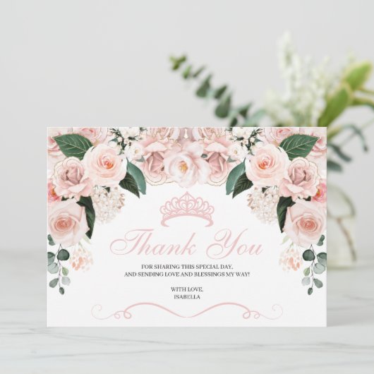 ピンクエレガント赤面フローラキンセアニェラ サンキューカード (スタンド正面)