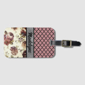 ピンクエレガント赤面フローラクローバーパーソナライズされた ラゲッジタグ (正面横)
