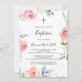 ピンクエレガント赤面フローラバプテスマ 招待状 (正面)