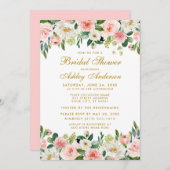ピンクエレガント赤面フローラブライダルシャワー 招待状 (正面/裏面)