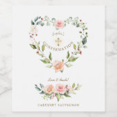 ピンクエレガント赤面フローラリース女の子の確認 ワインラベル (シングルラベル)