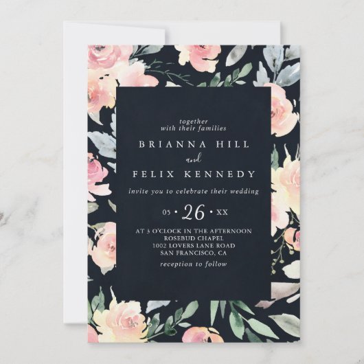 ピンクエレガント赤面フローラ幾何カジュアル結婚の 招待状 (正面)