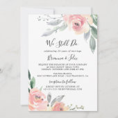 ピンクエレガント赤面フローラ我々はまだ誓の更新を行う 招待状 (正面)