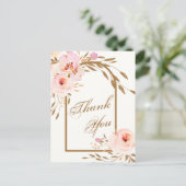 ピンクエレガント赤面フローラ結婚の写真ありがとう ポストカード (スタンド正面)