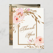 ピンクエレガント赤面フローラ結婚の写真ありがとう ポストカード (正面/裏面)