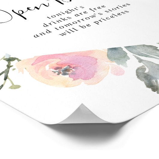 ピンクエレガント赤面フローラ結婚の開いたバー標識 ポスター (角)