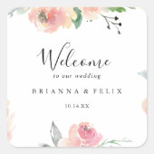 ピンクエレガント赤面フローラ結婚ズ・ウェルカム スクエアシール (正面)