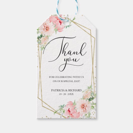 ピンクエレガント赤面フローラ結婚ズ・サンキュー ギフトタグ (正面)