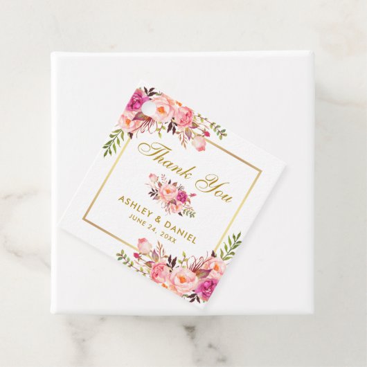 ピンクエレガント赤面フローラ結婚金ゴールドありがとう フェイバータグ (インサイチュ)