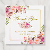 ピンクエレガント赤面フローラ結婚金ゴールドありがとう フェイバータグ (正面)