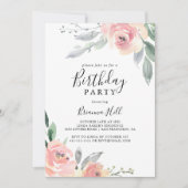 ピンクエレガント赤面フローラ誕生会 招待状 (正面)