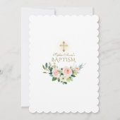 ピンクエレガント赤面フローラ金ゴールドクロスバプテスマ 招待状 (裏面)