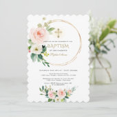 ピンクエレガント赤面フローラ金ゴールドクロスバプテスマ 招待状 (スタンド正面)