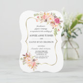 ピンクエレガント赤面フローラ金ゴールドフレ結婚ーム 招待状 (スタンド正面)