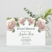 ピンクエレガント赤面ホワイトローズブライダルシャワー 招待状 (スタンド正面)