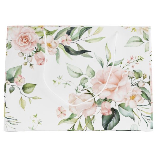 ピンクエレガント赤面ユーカリプトゥスグ結婚レナリー ラージペーパーバッグ (正面)