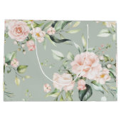 ピンクエレガント赤面ユーカリプトゥスセージ結婚グリーン ラージペーパーバッグ (裏面)