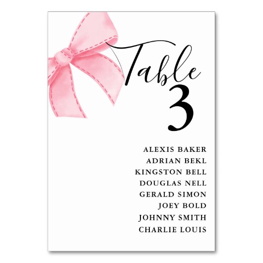ピンクエレガント赤面リボンブライダルシャワー結婚ズ テーブルナンバー (正面)