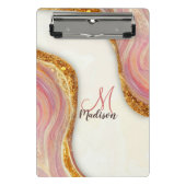 ピンクエレガント赤面大理石アートフェイク金ゴールドグリッター ミニクリップボード (正面)