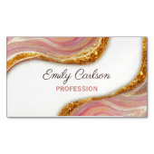 ピンクエレガント赤面大理石アートフェイク金ゴールドグリッターbu マグネット名刺 (正面)