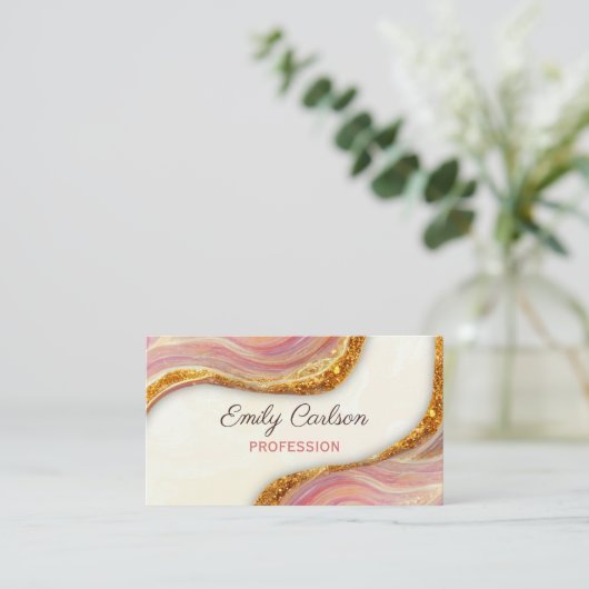 ピンクエレガント赤面大理石アートフェイク金ゴールドグリッターbu 名刺 (スタンド正面)