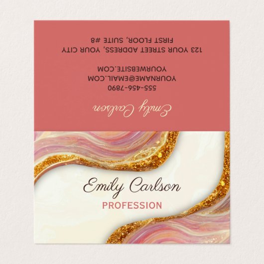 ピンクエレガント赤面大理石アートフェイク金ゴールドグリッターbu 名刺 (外部フラット)