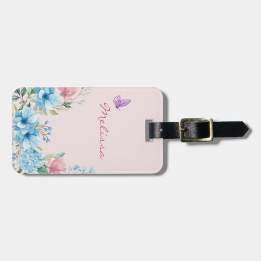 ピンクエレガント赤面春フローラ ラゲッジタグ (正面横)