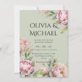 ピンクエレガント赤面牡丹フローラ結婚ズ 招待状 (正面)