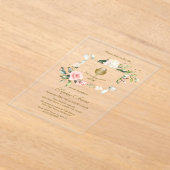 ピンクエレガント赤面花女の子神聖な聖餐式 アクリル招待状 (レイダウン)