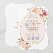 ピンクエレガント赤面花金ゴールド卵狩りイースター 招待状 (正面/裏面)