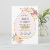 ピンクエレガント赤面花金ゴールド卵狩りイースター 招待状 (スタンド正面)