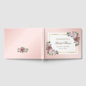 ピンクエレガント赤面金ゴールドフローラブライダルシャワー ゲストブック (全面)