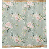 ピンクエレガント赤面金ゴールドユーカリプタスセージ シャワーカーテン (正面)