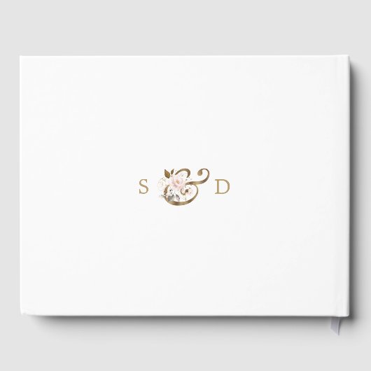 ピンクエレガント赤面金ゴールド花モノグラム結婚ズ ゲストブック (裏面)