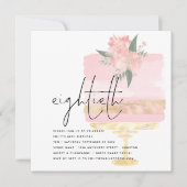 ピンクエレガント金ゴールドお誕生日ケーキ80位パーティー 招待状 (正面)