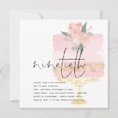 ピンクエレガント金ゴールドお誕生日ケーキ90位パーティー 招待状 (正面)