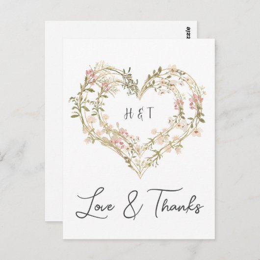 ピンクエレガント金ゴールドの結婚野花ありがとう ポストカード (正面/裏面)