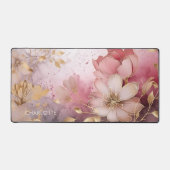 ピンクエレガント金ゴールドの花モダン名パーソナライズされた デスクマット (正面)