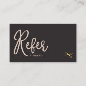 ピンクエレガント金ゴールドはさみ美容師のお客様 紹介カード (正面)