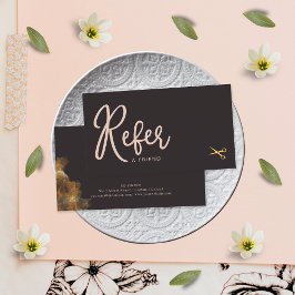 ピンクエレガント金ゴールドはさみ美容師のお客様 紹介カード