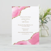 ピンクエレガント金ゴールドアガテ結婚式招待状 招待状 (スタンド正面)