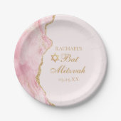 ピンクエレガント金ゴールドアゲートバルミツワーパーティー ペーパープレート (正面)