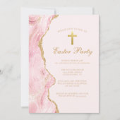 ピンクエレガント金ゴールドイースターパーティー 招待状 (正面)