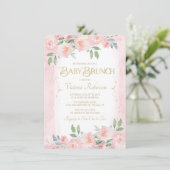 ピンクエレガント金ゴールドウォーターカラーフローラベビーブランチ 招待状 (スタンド正面)