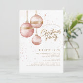 ピンクエレガント金ゴールドオーナメントクリスマスパーティー 招待状 (スタンド正面)