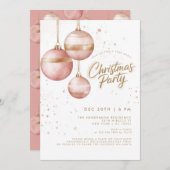 ピンクエレガント金ゴールドオーナメントクリスマスパーティー 招待状 (正面/裏面)