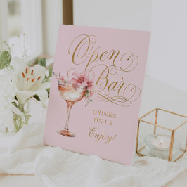 ピンクエレガント金ゴールドオープンバーペデスタルサイン 台座サイン